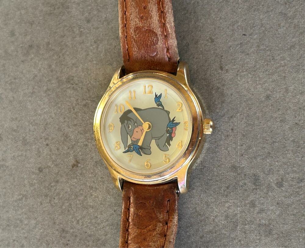 Vintage Disney Time Works Eeyore Watch Rotating Bird Disc Quartz 1990s Working
